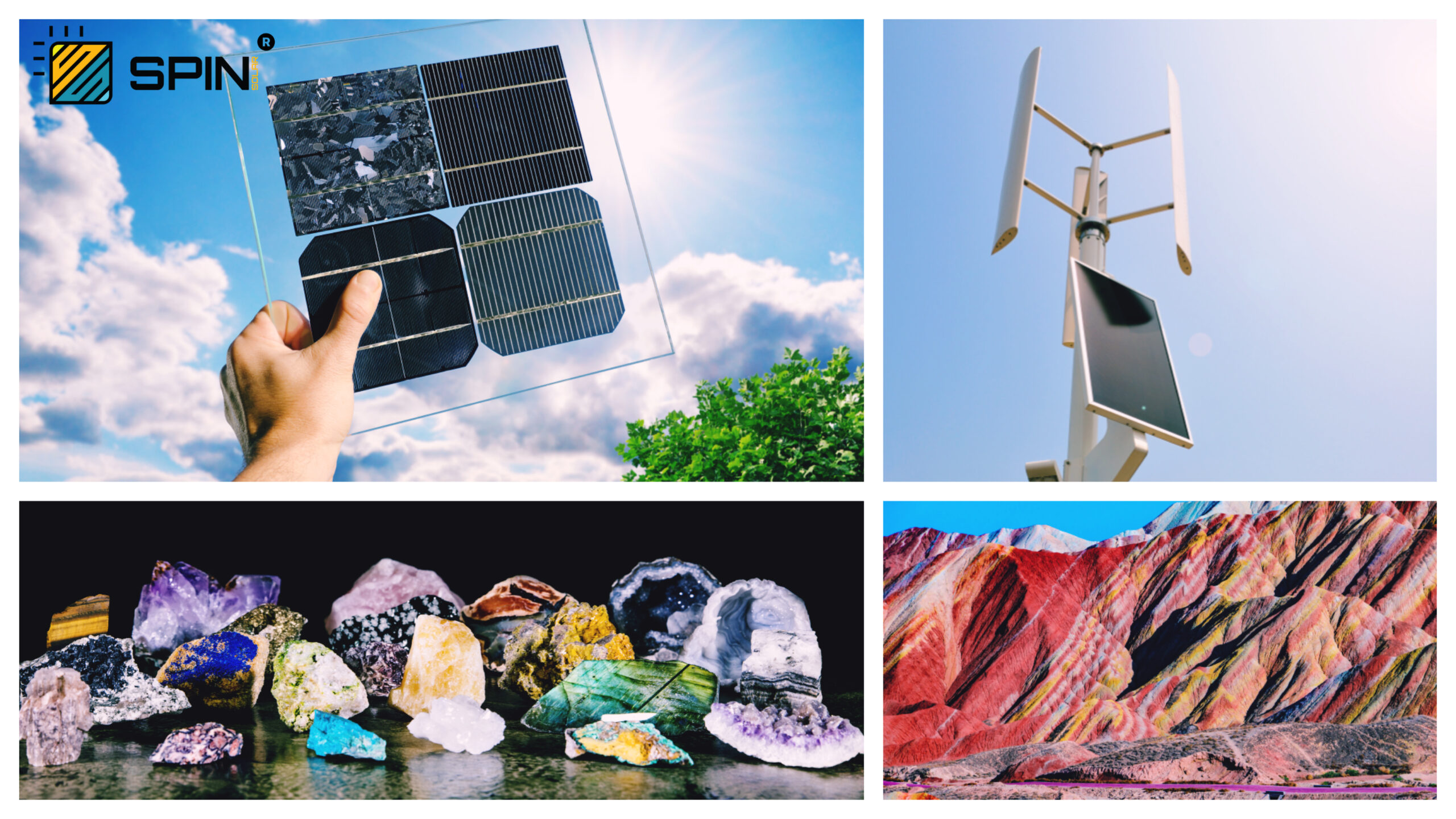 filme solar, turbina eólica e minerais
